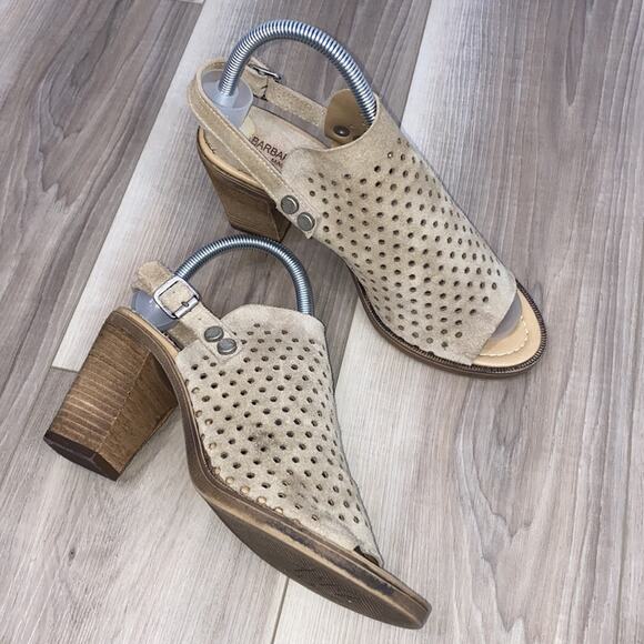 Barbara Barbieri tan perforated tan open toe heels size 8.5 - Picture 2 of 7
